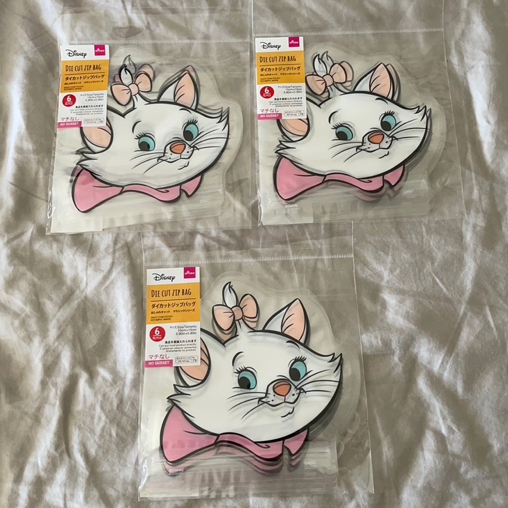 Daiso Disney Aristocats Marie Die Cut Zip Bags NWT